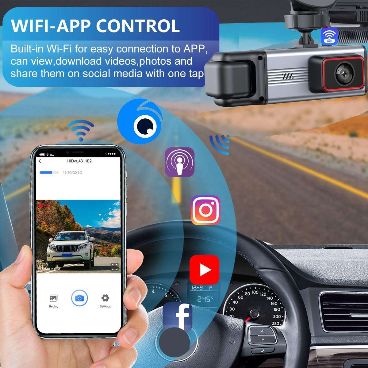 3.16-inch HD 1080P Infrared Night Vision Car DVR, Specification: Front + Interior + Wi-Fi Connectivi