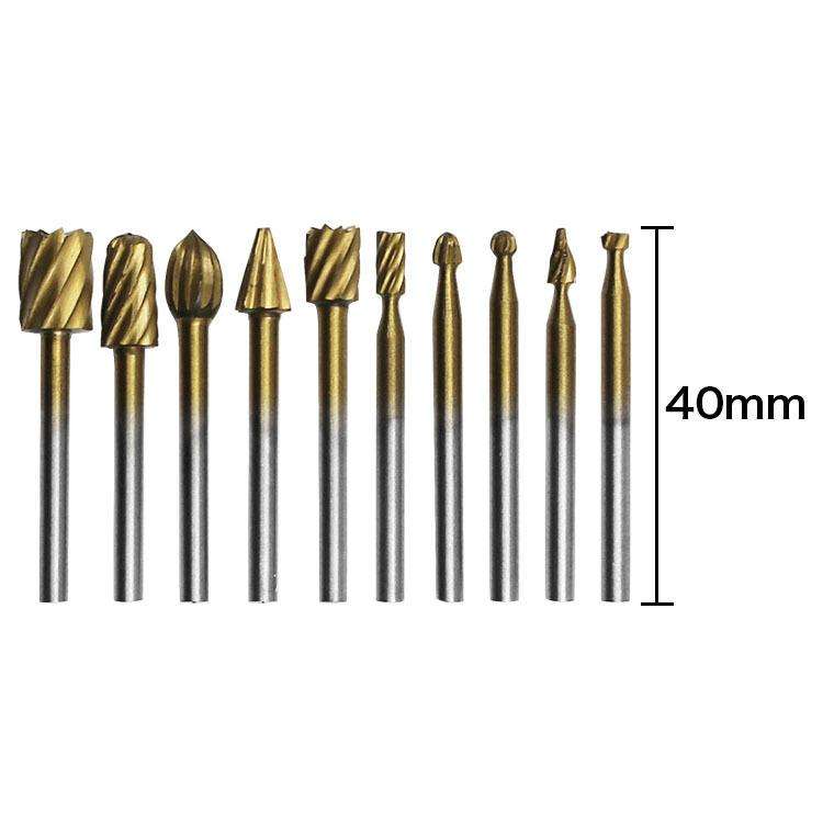 10pcs HSS Titanium Plated Rotary File Woodworking Milling Cutter Wood Carving Cutter