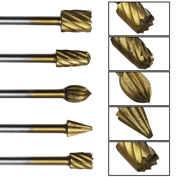 10pcs HSS Titanium Plated Rotary File Woodworking Milling Cutter Wood Carving Cutter