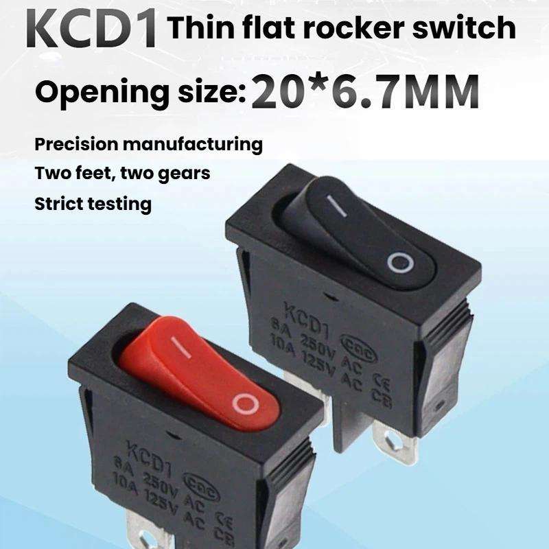 KCD1-110 10pcs Slim Flat Rocker Switch 2-Pin 2-Position Instrument Switch(Black)
