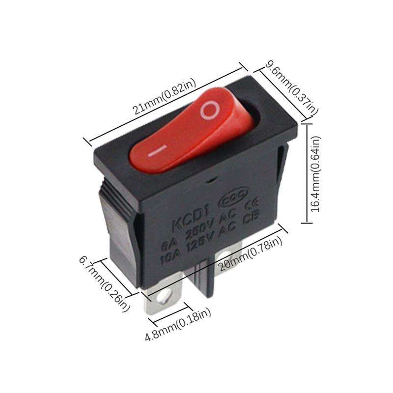 KCD1-110 10pcs Slim Flat Rocker Switch 2-Pin 2-Position Instrument Switch(Black)