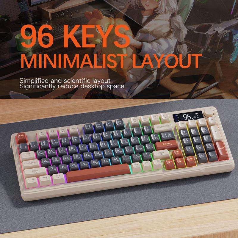 FREE WOLF M96 Wireless Bluetooth Dual-Mode Russian Keyboard PBT Dome Display Gaming Keyboard(Micro L