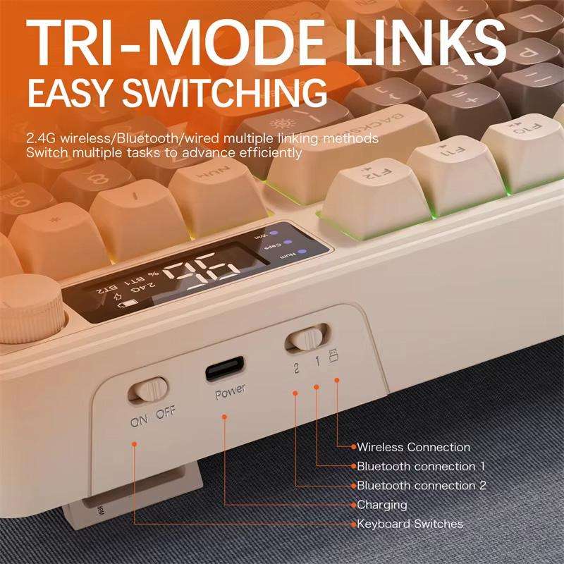 FREE WOLF M96 Wireless Bluetooth Dual-Mode Russian Keyboard PBT Dome Display Gaming Keyboard(Micro L