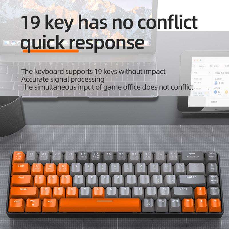 ZIYOULANG K68 Bluetooth / Wired Dual-Mode Portuguese Mechanical Keyboard(Microglow Red Switch)