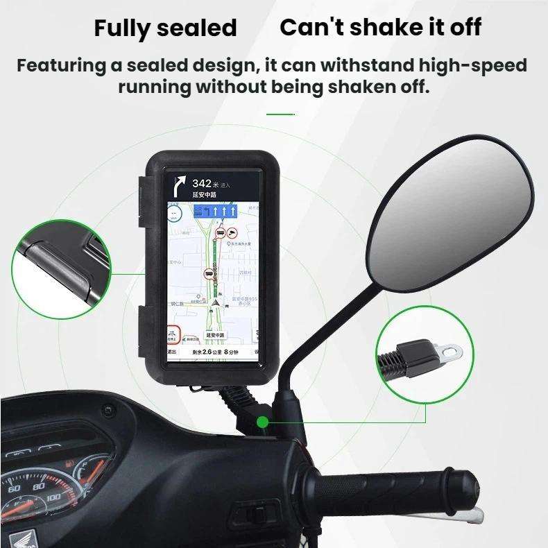 Fully Enclosed Waterproof Touchscreen-compatible Bicycle Motorcycle ... Handlebar Mount 6.7 inches