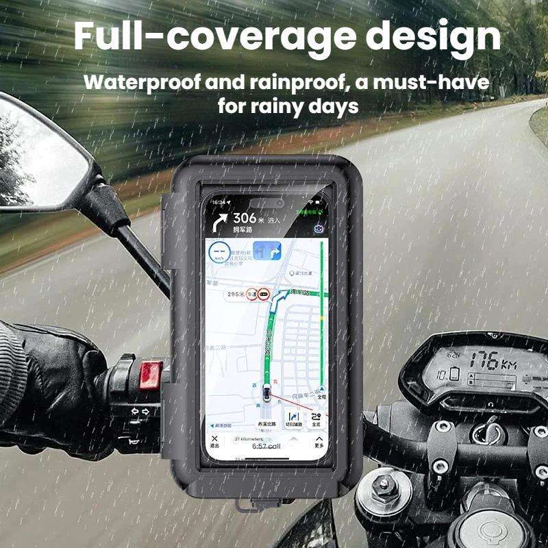 Fully Enclosed Waterproof Touchscreen-compatible Bicycle Motorcycle ... Handlebar Mount 6.7 inches