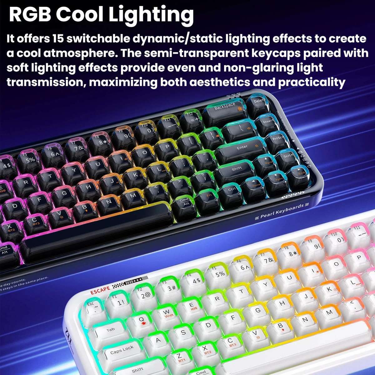 MOFii 711 Pearl Semi-Transparent Triple-Mode Bluetooth RGB Backlit Wireless Keyboard(White)