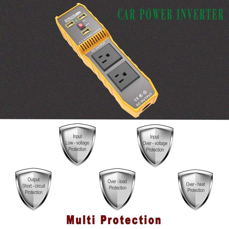 3-USB Dual-Socket Car Power Inverter Vehicle Power Converter EU Plug 12V To 220V