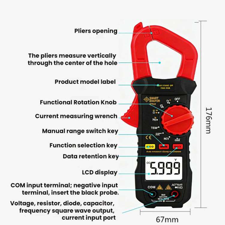 SMART SENSOR High-Precision Digital Display DC Clamp Multimeter