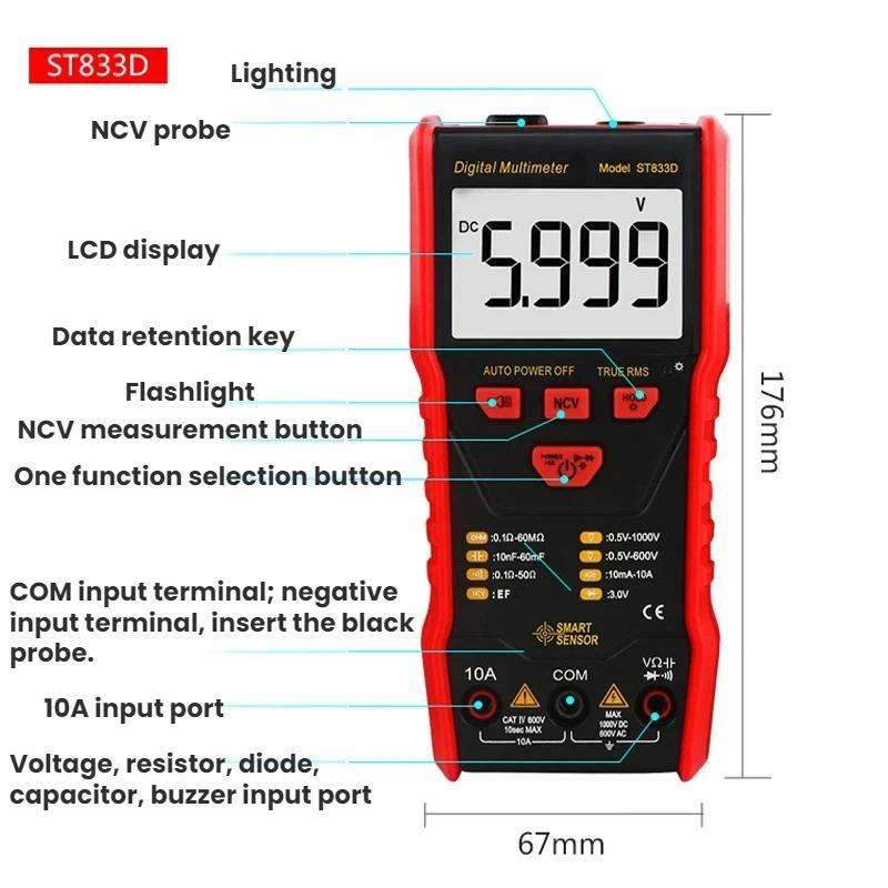 SMART SENSOR High-Precision Multifunctional Portable Automatic Digital Multimeter