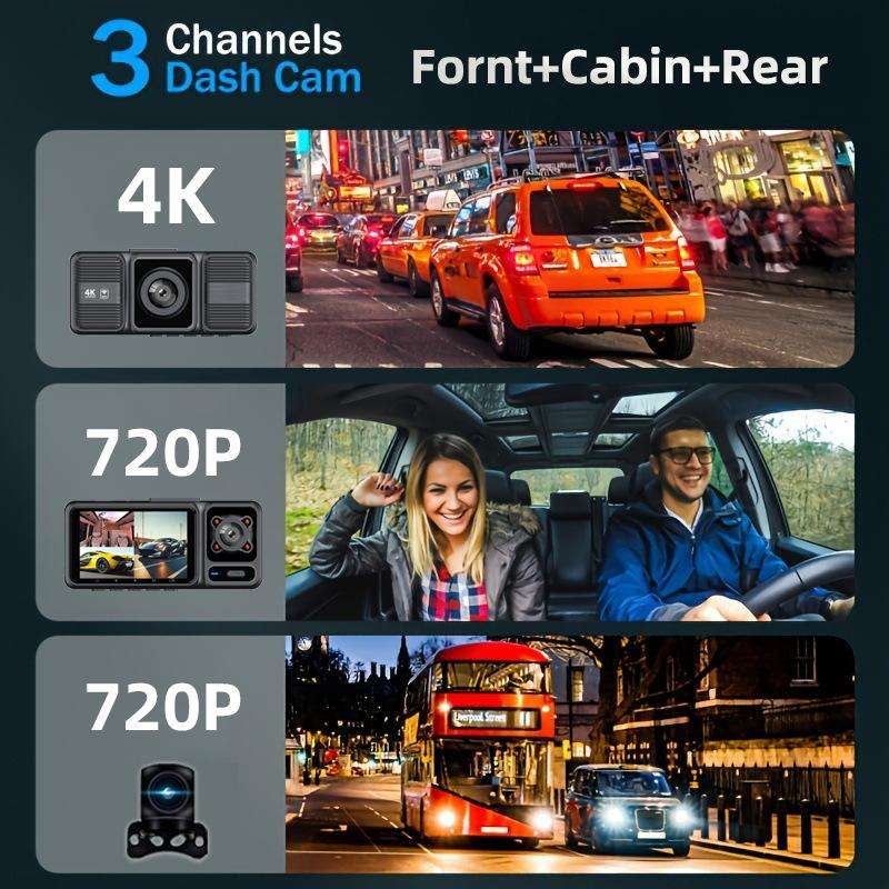 2-Inch WIFI Mobile Phone Playback 4K HD Night Vision Dashcam, Specification: Front+Interior+Rear