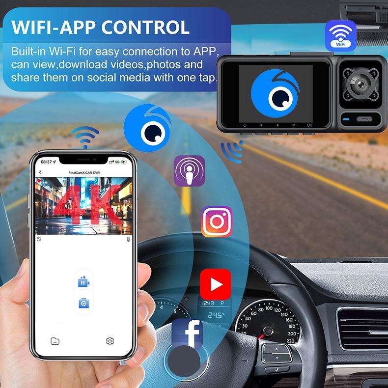 2-Inch WIFI Mobile Phone Playback 4K HD Night Vision Dashcam, Specification: Front+Interior