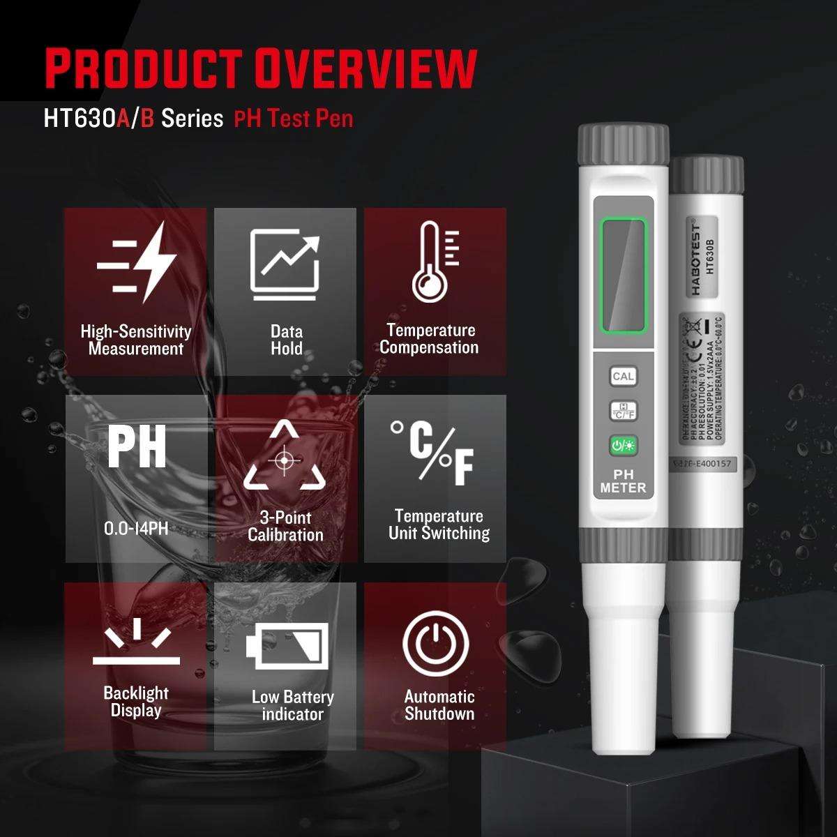HABOTEST HT630B High-Precision PH Tester Water Quality Analyzer