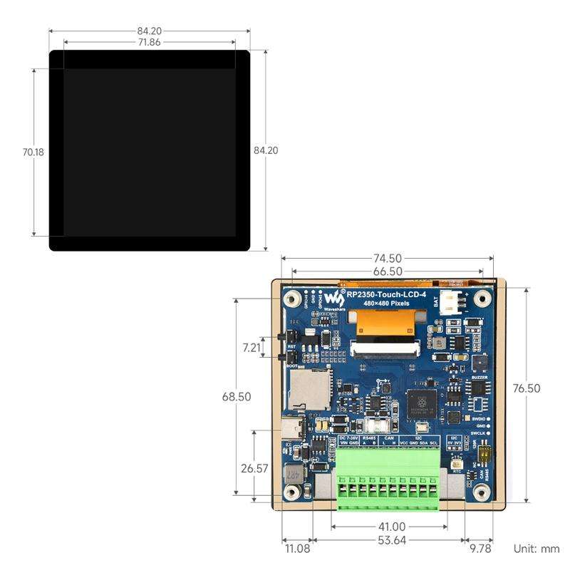 WAVESHARE RP2350 High-Performance Development Board 480 X 480 Resolution(With Touch Screen)