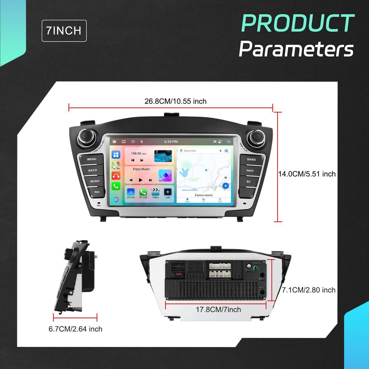 For Hyundai IX35 Car Central Control Screen Navigation Bluetooth Player, Memory: 4G+64G(Standard)