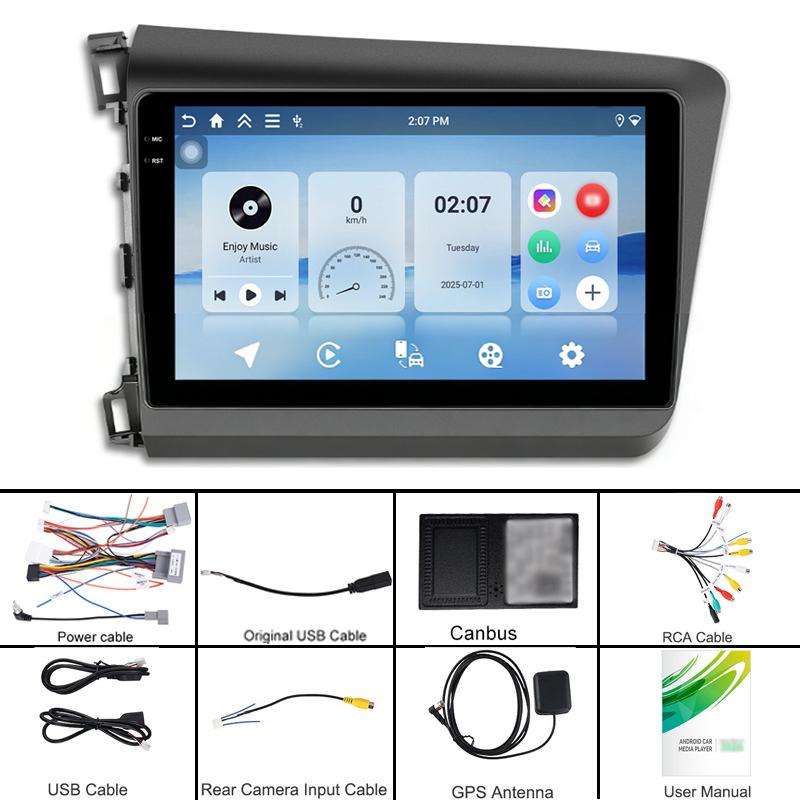 For Honda Civic Android 15 Car Navigation Bluetooth Player, Memory: 4-Core 2GB + 64GB(Standard)