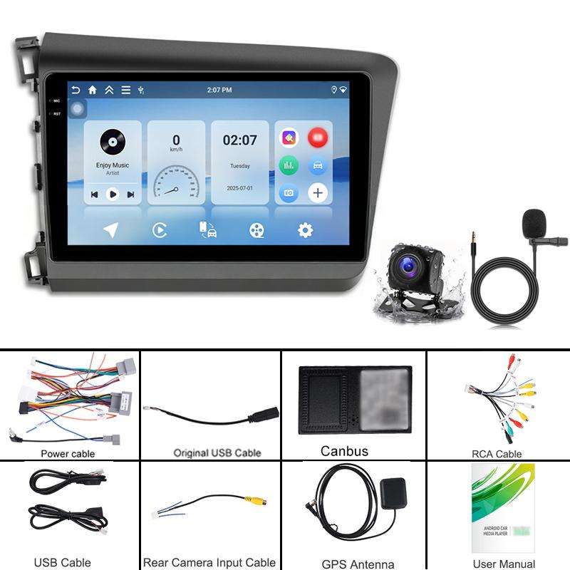 For Honda Civic Android 15 Car Navigation Bluetooth Player, Memory: 4-Core 2GB + 64GB(Standard)