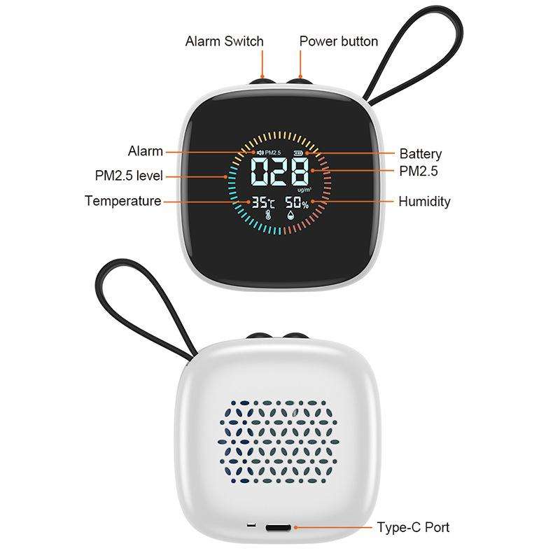 Mini PM2.5 Detector with Temperature & Humidity Monitor with Rechargeable Battery, Real-time LCD Dis
