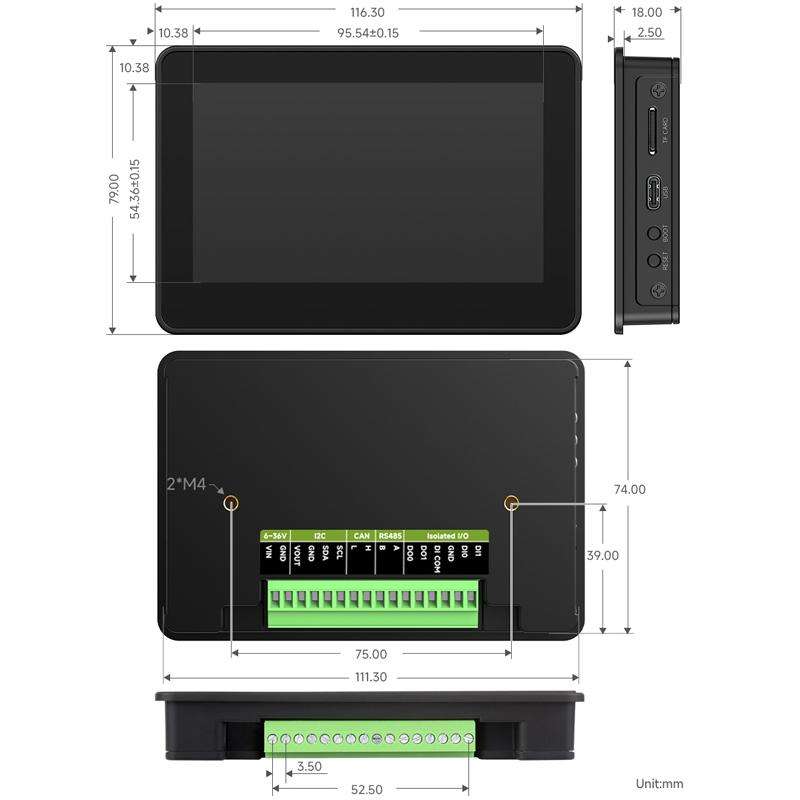 WAVESHARE RP2350 4.3inch Capacitive Touch Display Development Board, Spec: With Plastic Case