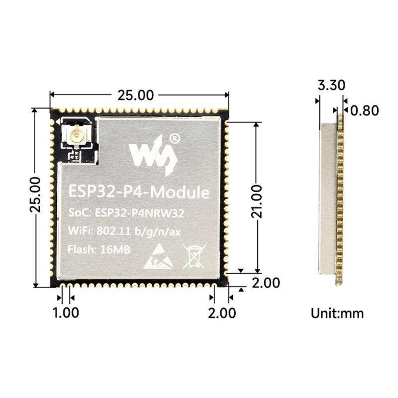 WAVESHARE ESP32-P4-Module Core Board, Based On ESP32-P4 And ESP32-C6 Dual-Chip Design, Spec: 16MB