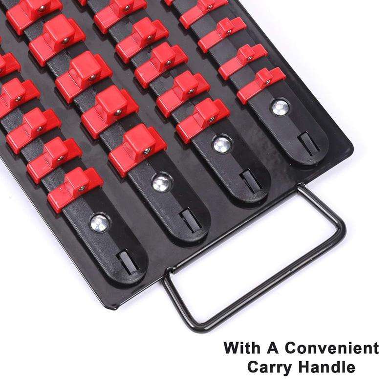Portable Socket Storage Holder With Handle For 1/4, 3/8, 1/2 Inch Drive Sockets(Red)