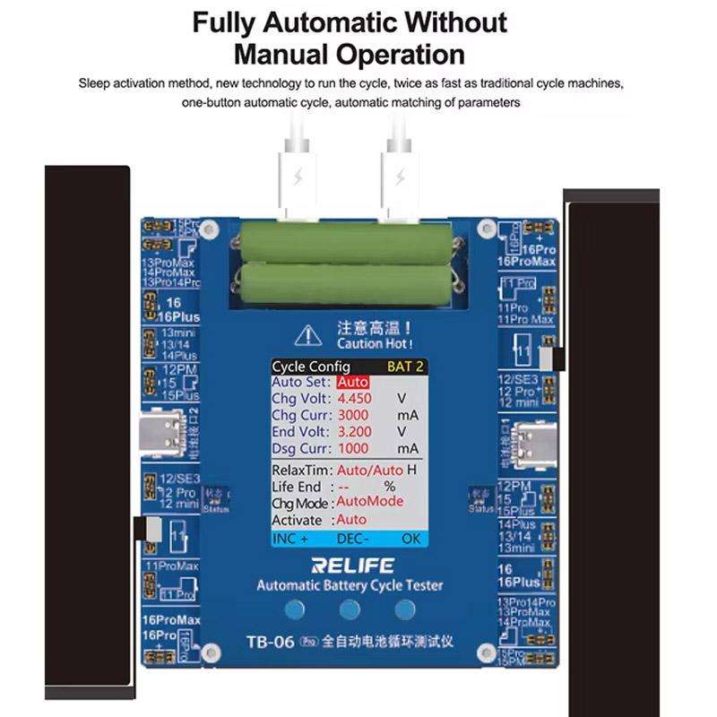 RELIFE TB-06 Pro For IPhone 11-16 Series Fully Automatic Battery Cycle Tester With Dual-Channel Ind