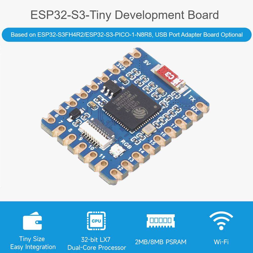 Waveshare ESP32-S3-Tiny-N8R8-Kit Mini Development Board Dual-Core Processor, 240MHz Running Frequen