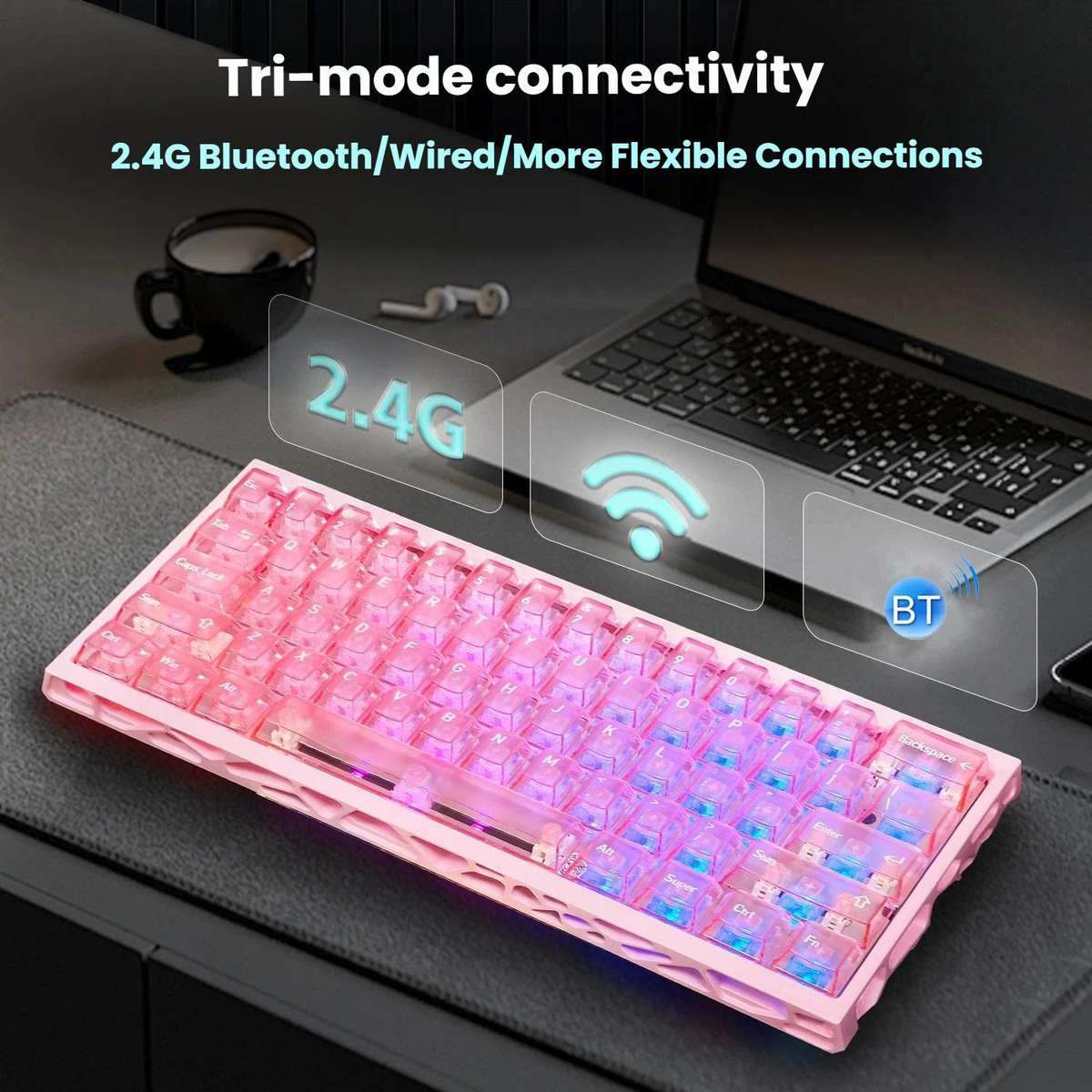 H60 Pro Bluetooth Wireless Triple-Mode Gaming Keycap Cutout Magnetic Axis Keyboard(Black)