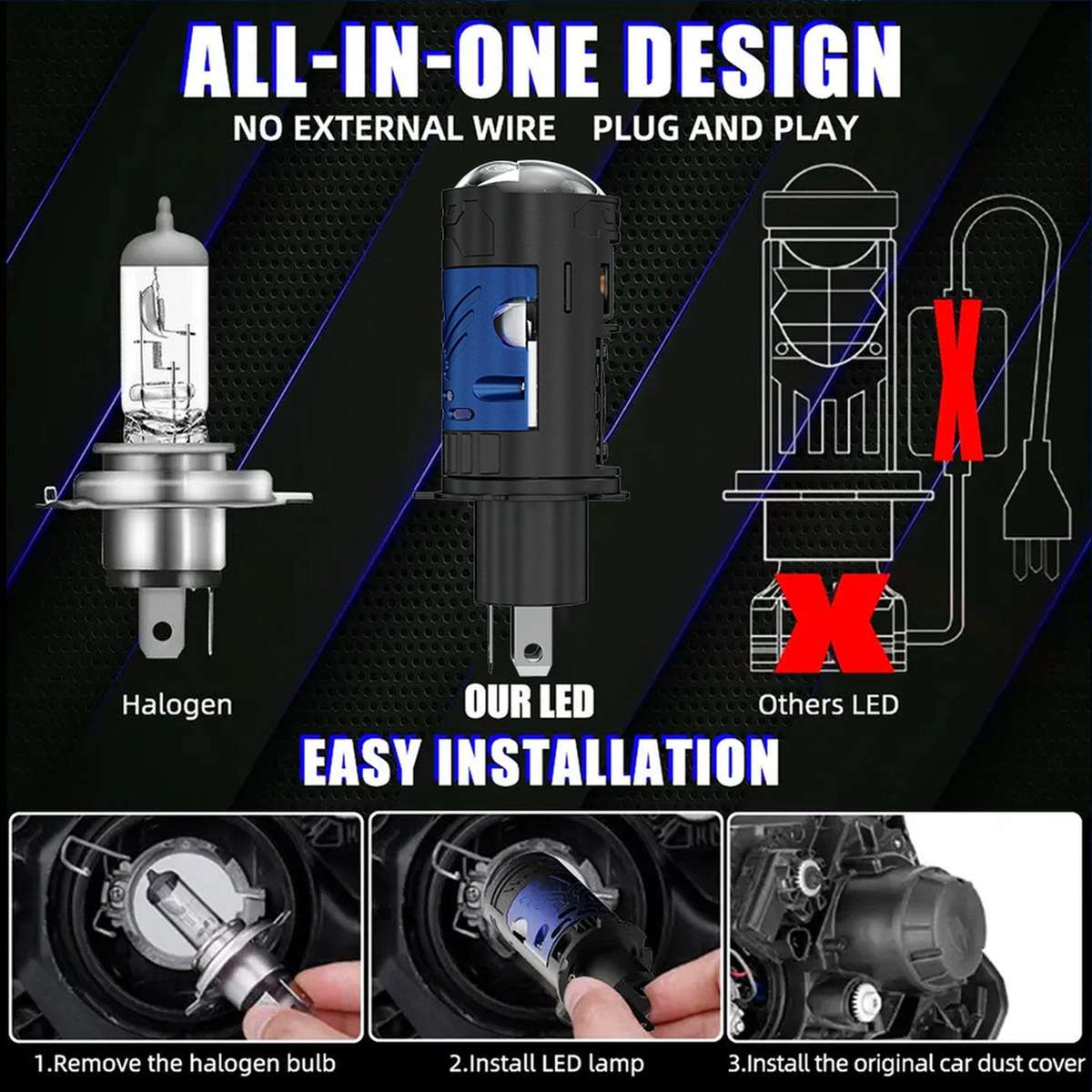 50W Car N13 Direct Plug High Power Projector Headlight(Solenoid Valve Type)