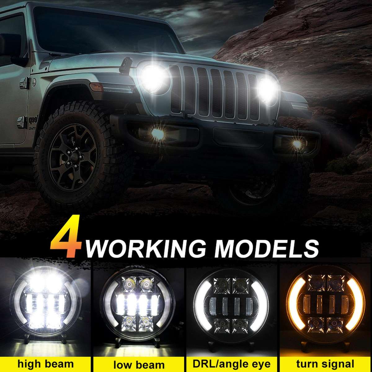 M4 7-Inch Quad Reflector Crescent Headlights For Jeep Wrangler(C0058)