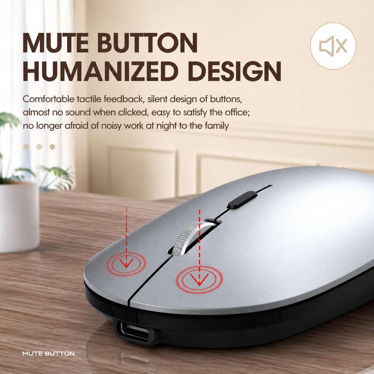Dual Mode Wireless Bluetooth Mouse Type-C Rechargeable Slim Silent Mouse with 3D Alloy Scroll Wheel