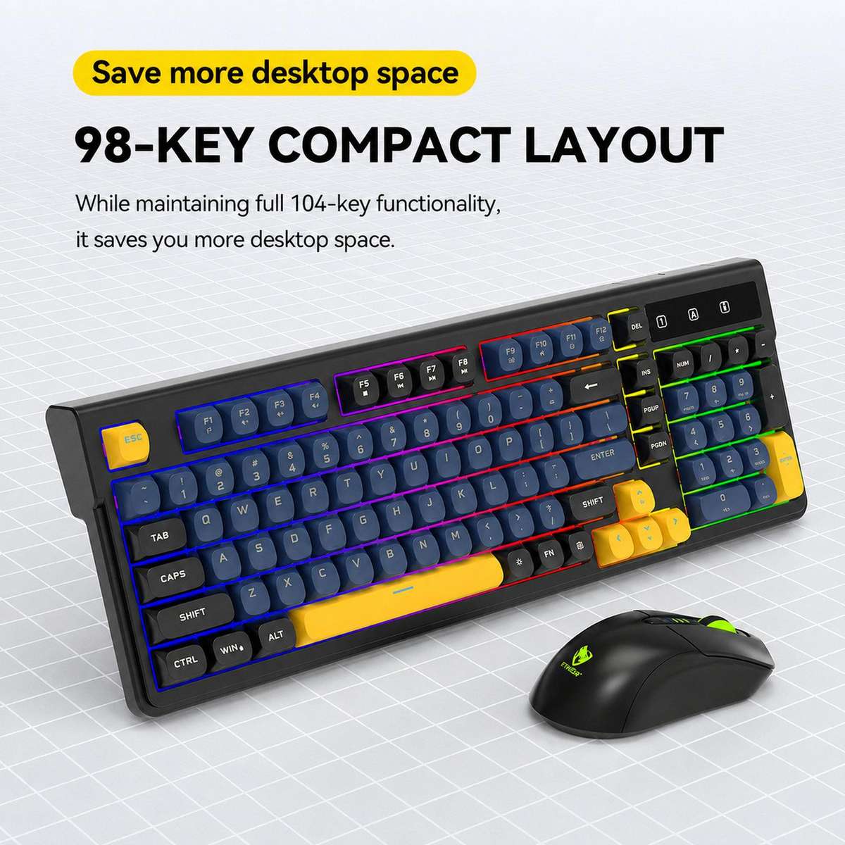 T-WOLF TF300 Rechargeable Wireless Keyboard and Mouse Combo 2.4G/Bluetooth Dual Mode 98-Key Compact