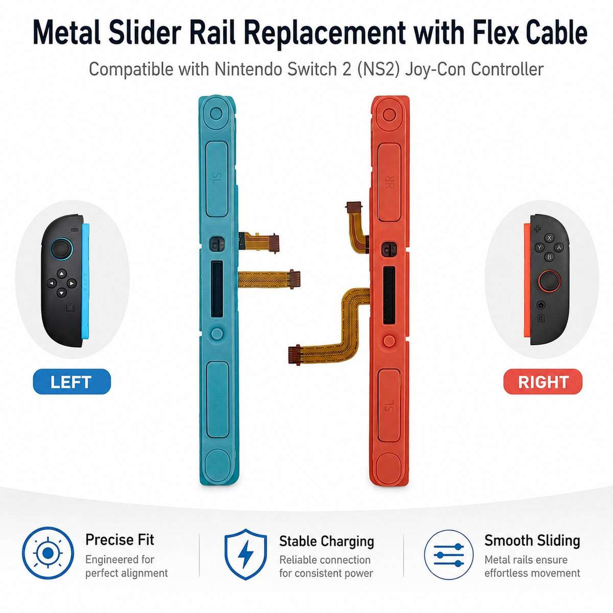 For Nintendo Switch 2 Joy-Con Controller Metal Slider Rail Replacement with Flex Cable Left Side