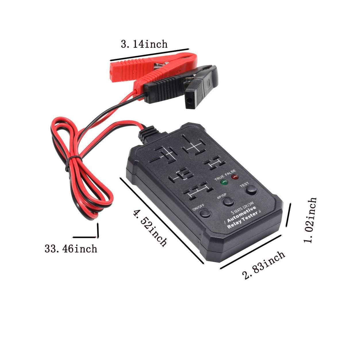 12V 24V Automotive Relay Tester 5-Socket Universal 4-Pin & 5-Pin Auto Relay Diagnostic Tool(Black)