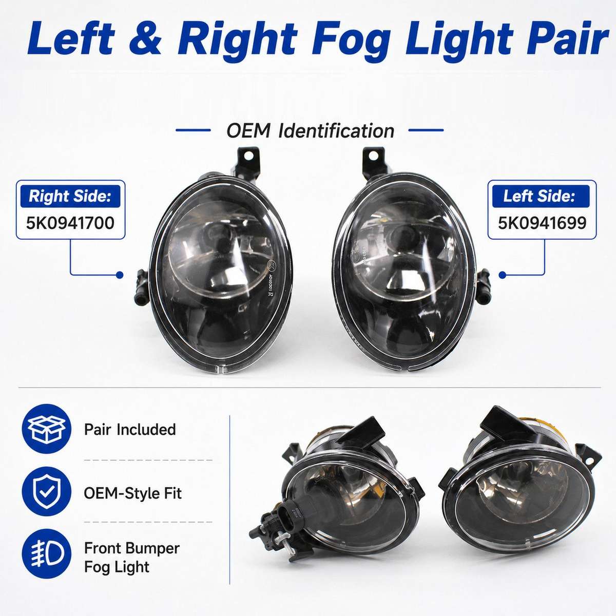For Volkswagen Front Bumper Fog Lights(Right 5K0941700)