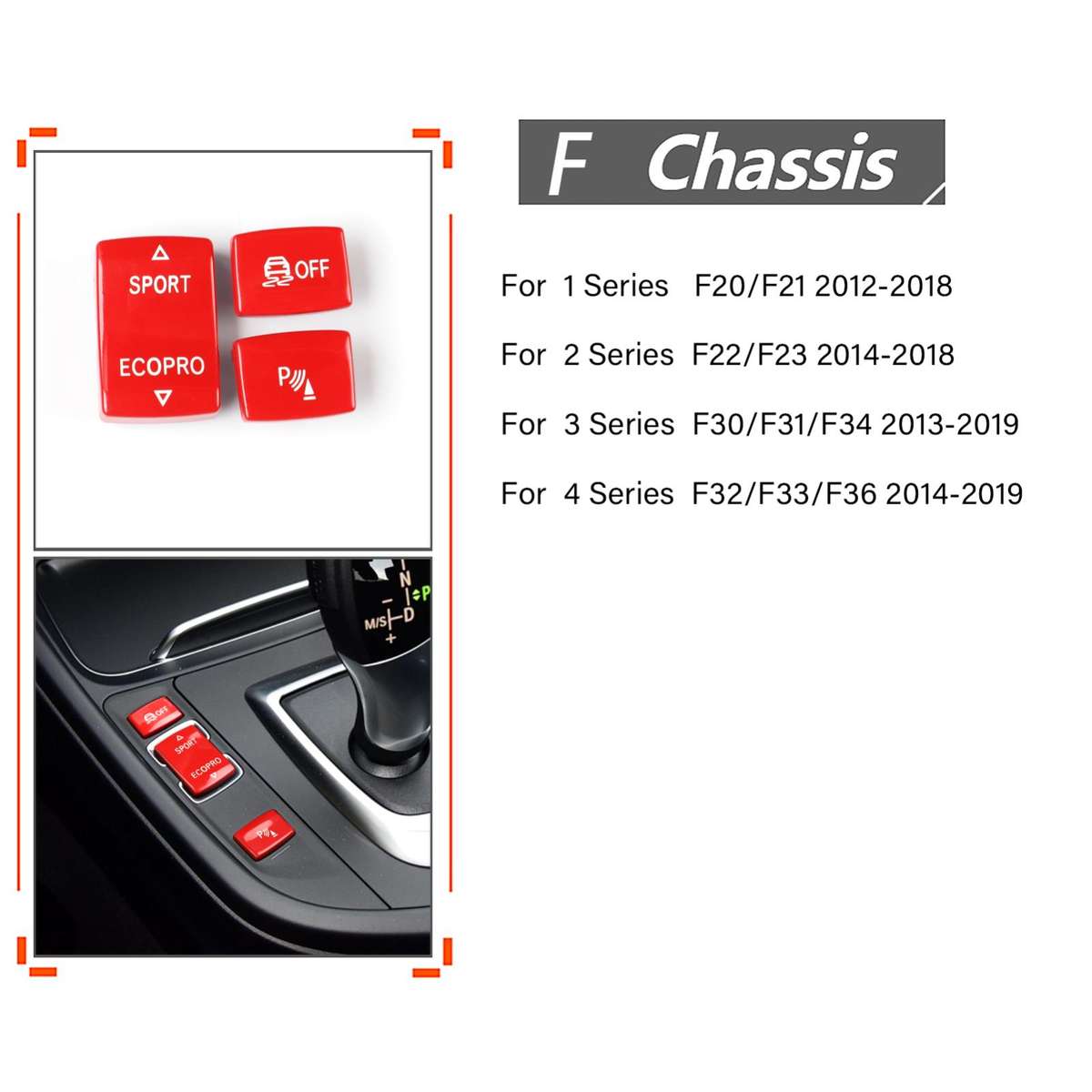 For BMW 1234 Series F 3pcs/ Set Chassis Gear Button(Red)