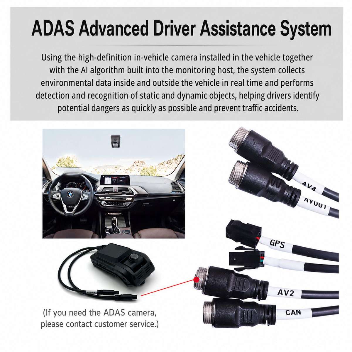 AI Dual Dash Cam Front 1080P Rear 720P With ADAS & DMS Driver Fatigue Warning GPS Version