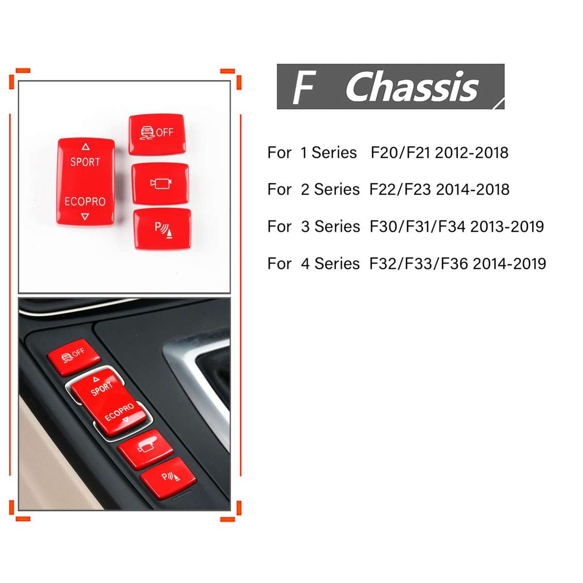 For BMW 1234 Series F Chassis 4pcs /Set Gear Shift Panoramic Camera Reversing Radar Switch Buttons(R