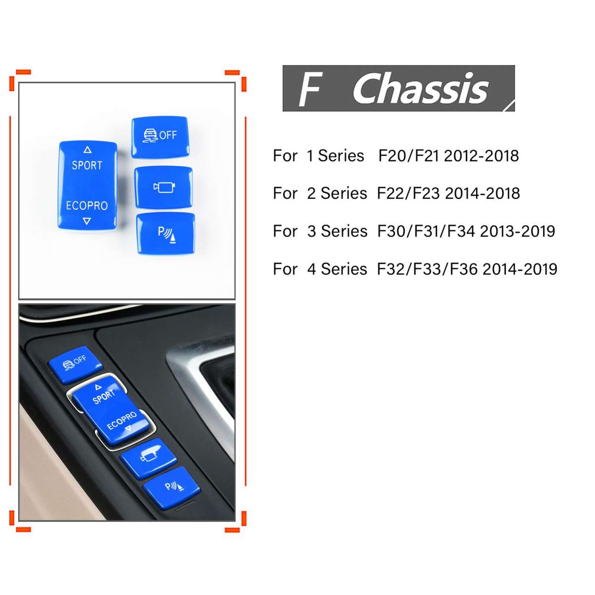 For BMW 1234 Series F Chassis 4pcs /Set Gear Shift Panoramic Camera Reversing Radar Switch Buttons(R