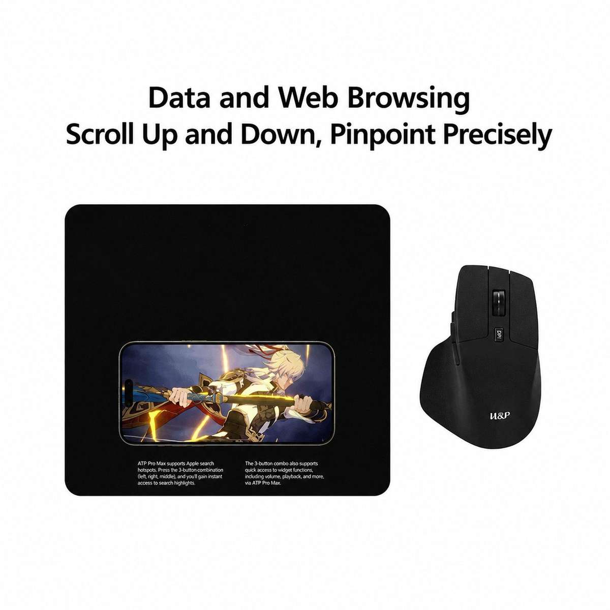 W&P M-WB2 Wireless Ergonomic Mouse Tri-Mode Bluetooth & 2.4G Silent Computer Mouse(Black)
