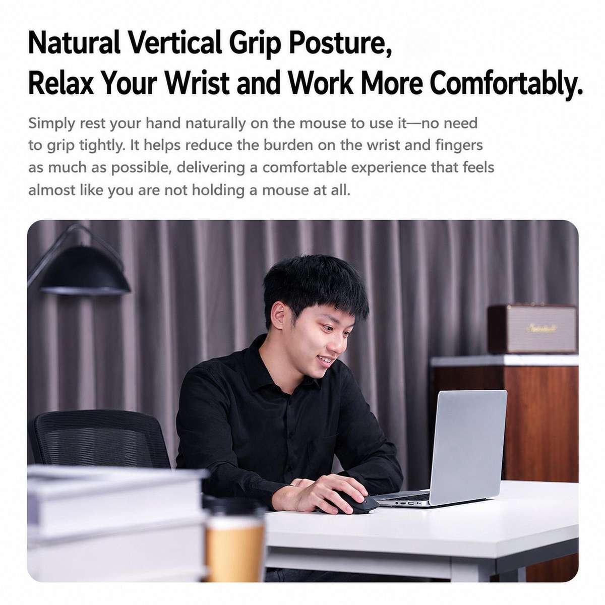 W&P M-WB2 Wireless Ergonomic Mouse Tri-Mode Bluetooth & 2.4G Silent Computer Mouse(Black)