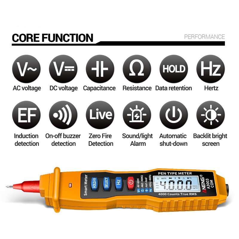 ANENG A3003 Multi-Function Pen-Type High-Precision Smart Multimeter(Orange)