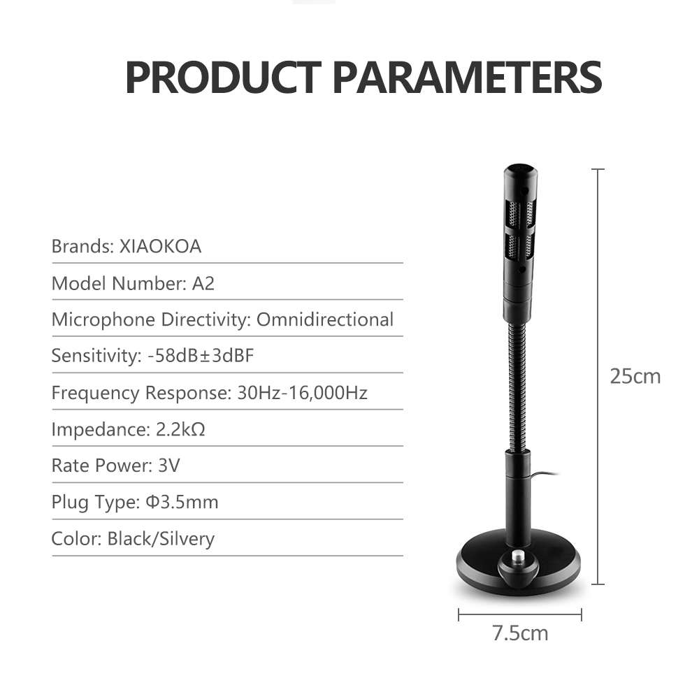 USB Condenser Microphone with Cable for Computer PC Desktop Laptop Notebook Cable Recording Gaming
