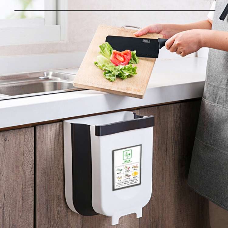 Foldable Hanging Kitchen Trash Can, Size:24x6x21cm(White)