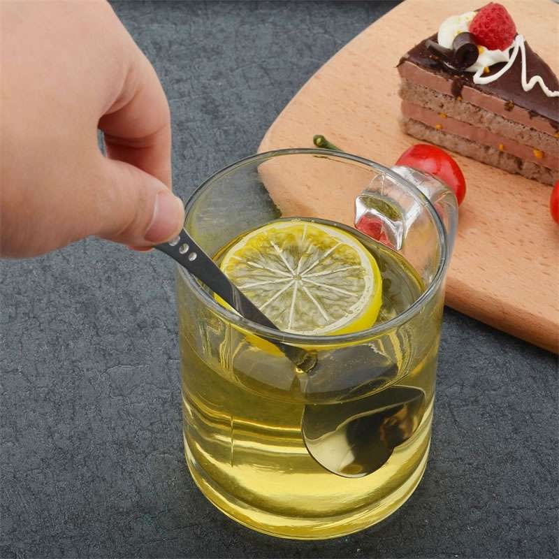 2 PCS Stainless Steel Spoon Portable Metal Coffee Teaspoon Creative Lo ... Silver Single Hole Love