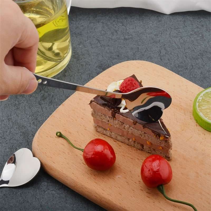 2 PCS Stainless Steel Spoon Portable Metal Coffee Teaspoon Creative Lo ... Silver Single Hole Love