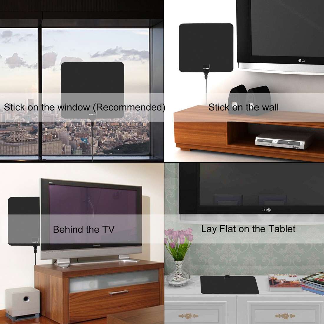 Ultra-thin Indoor HD Digital TV Antenna with 50 Miles Long Range Amplifier(Black)