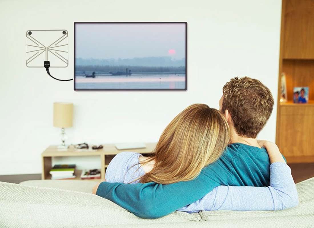 Ultra-thin Indoor HD Digital TV Antenna with 50 Miles Long Range Amplifier(Transparent)