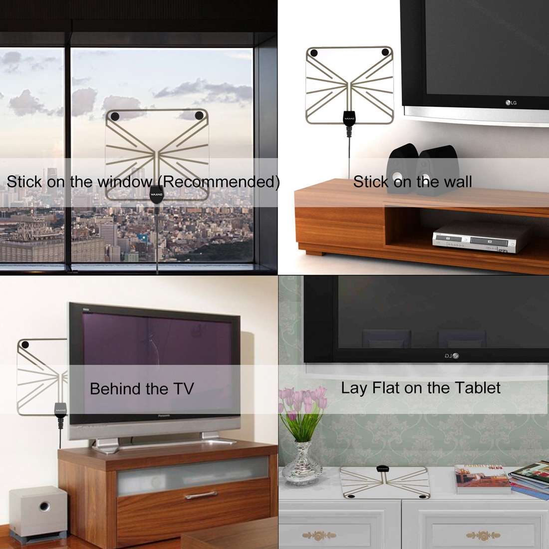 Ultra-thin Indoor HD Digital TV Antenna with 50 Miles Long Range Amplifier(Transparent)