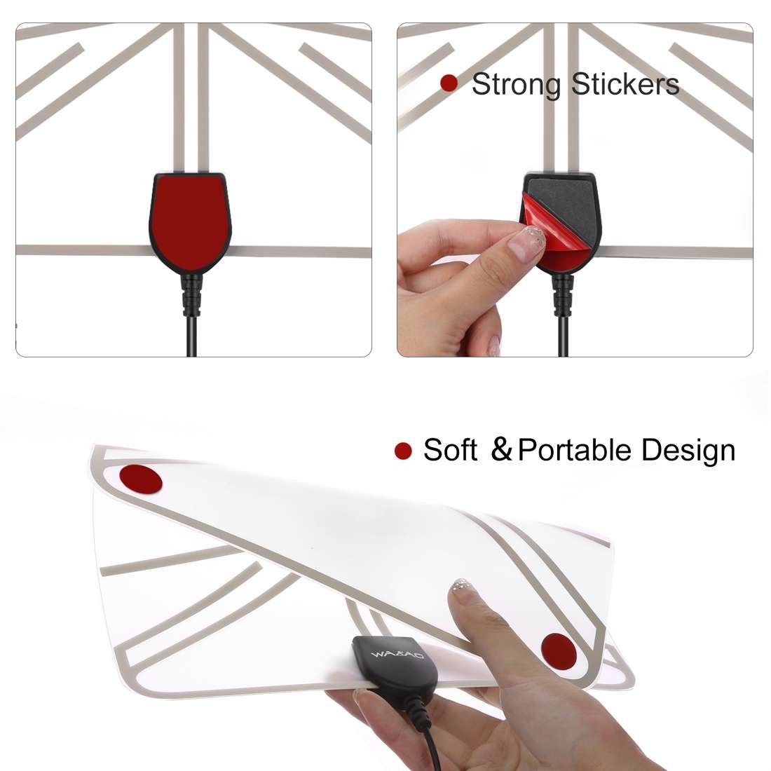 Ultra-thin Indoor HD Digital TV Antenna with 50 Miles Long Range Amplifier(Transparent)